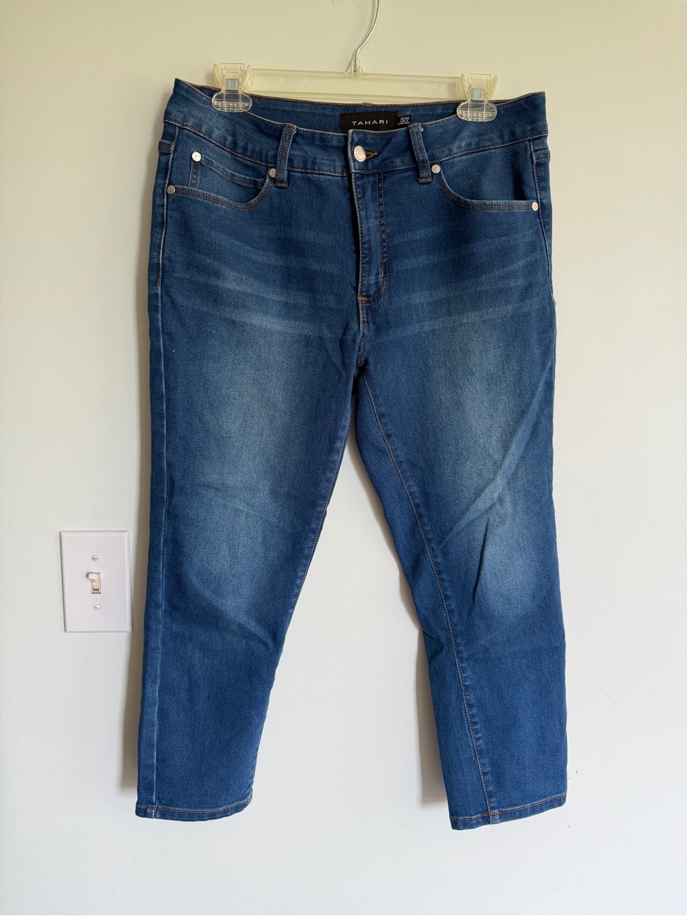 Tahari Haisley Dark Wash Straight Leg Jean Capri - Blue Casual Versatile